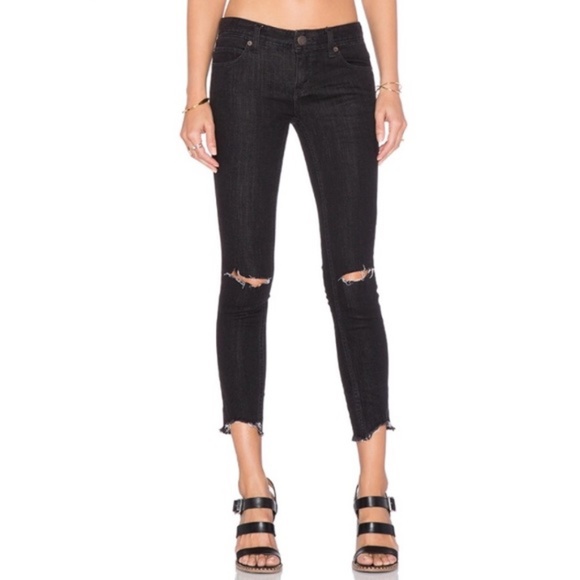 Free People Denim - Free People Jeans Skinny Crop Destroyed Carbon 26